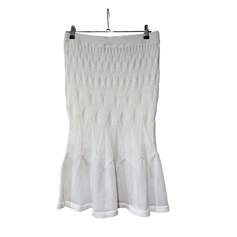 Diane von Furstenberg Ava Mermaid White Diamond Knit Fluted Midi Skirt Large DVF